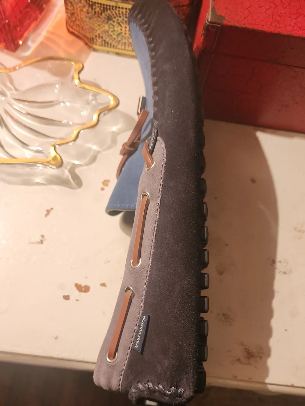 Louis Vuitton Leather Suede Blue Loafers 11